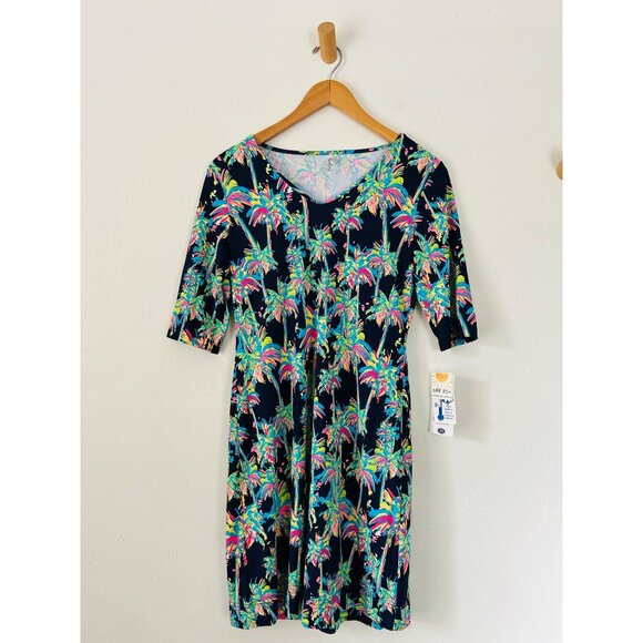 Lulu B Women's Sz XS 3/4 Sleeve Ruffle Bottom Dress Navy Palm - Picture 2 of 12